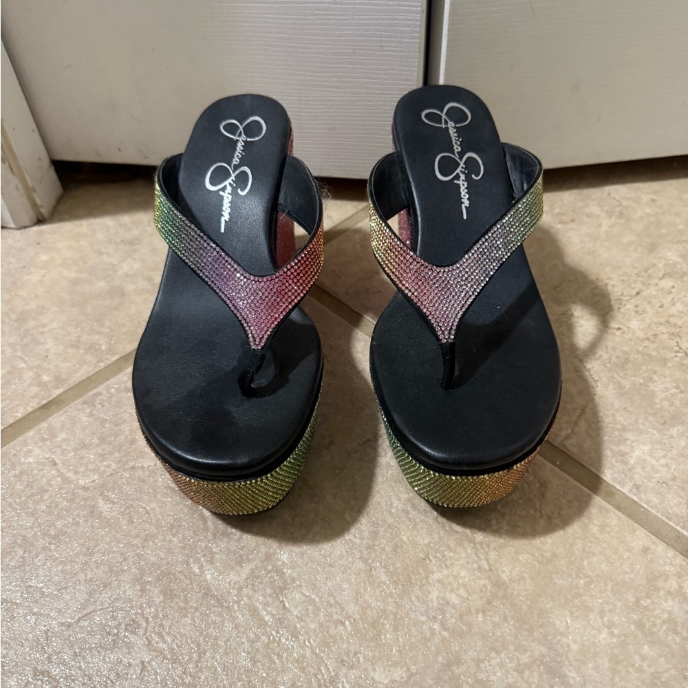 Colorful Rhinestone Wedge Sandals - Picture 2 of 5